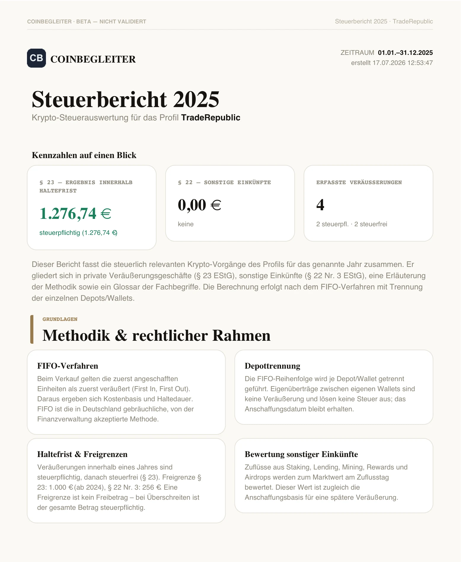 Steuerbericht 2025 mit Kennzahlen und Detailtabellen
